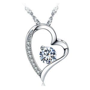 14k White Gold Plated Forever Lover Heart Pendant